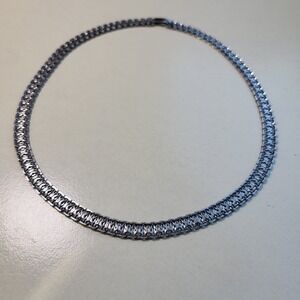Vintage Silver Tone Flat Link Woven Chain Necklace Silver Bold